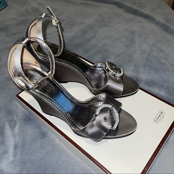 BRAND NEW Coach-Judy Satin, Size 7 Color-Silver, 3IN wedge heel with ankle strap - Picture 5 of 8